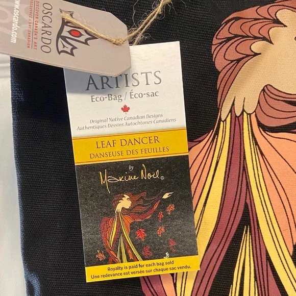 Beautiful Canadian indigenous Black Tote Bag with Autumn Design - Picture 4 of 5